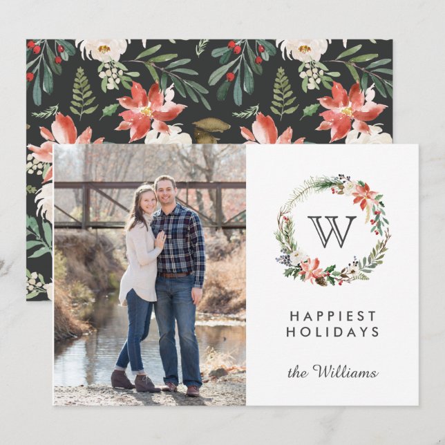 Weihnachtsfeiertage in der Monogram-Foto | weiß Einladung (Vorne/Hinten)