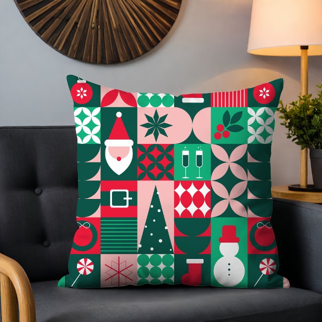 Weihnachtsfeiertage in Red Green Bauhaus Kissen (Von Creator hochgeladen)