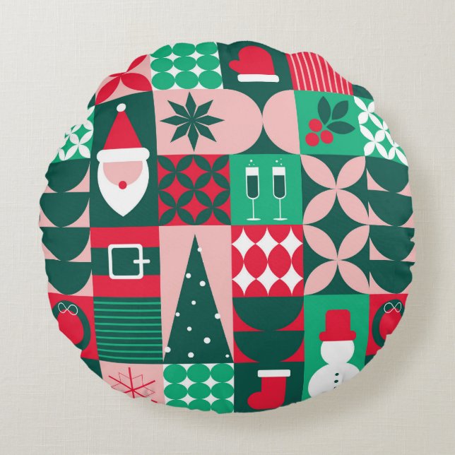 Weihnachtsfeiertage in Red Green Bauhaus Rundes Kissen (Vorderseite)