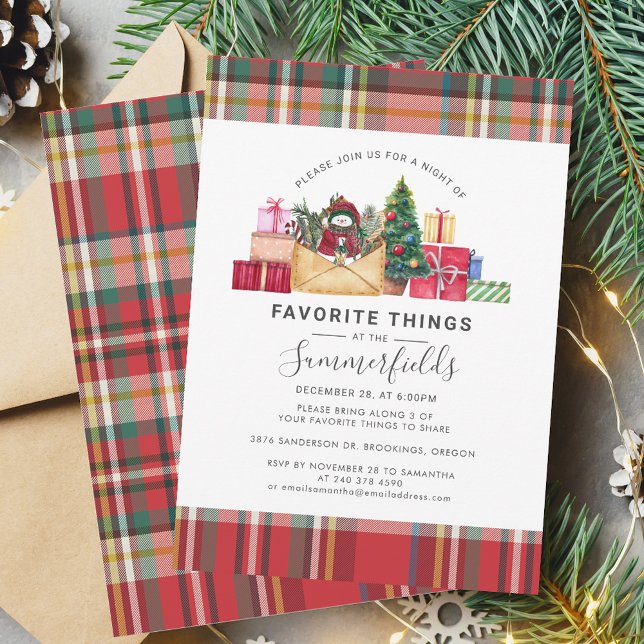 Weihnachtsfeiertage Lieblingssendungen Moderne Einladung (Elegant Plaid Christmas Preppy Favorite Things Invitation)
