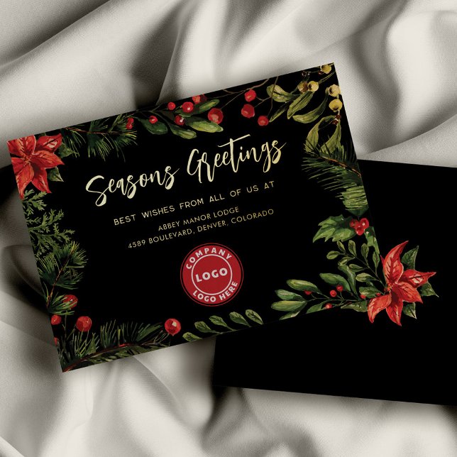 Weihnachtsfeiertage mit Firmenlogo Folien Feiertagskarte (Business Logo Christmas Holidays Script Seasons Greetings Botanical Card)