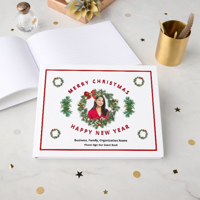 Weihnachtsfeiertage Neujahrskranz nach Maß Gästebuch (Vorderseite Offen)