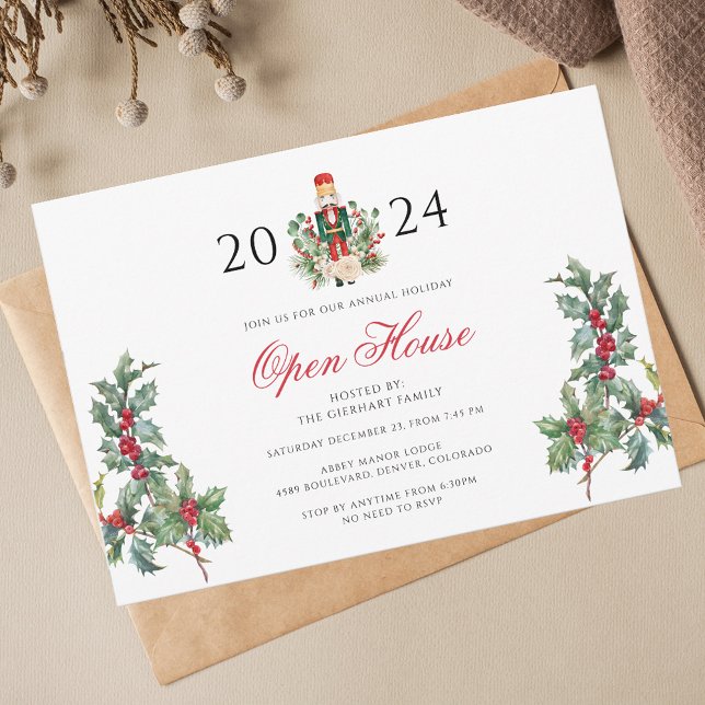 Weihnachtsfeiertage Nutcracker Open House Einladung (Christmas Open House Nutcracker Botanical Invitation)