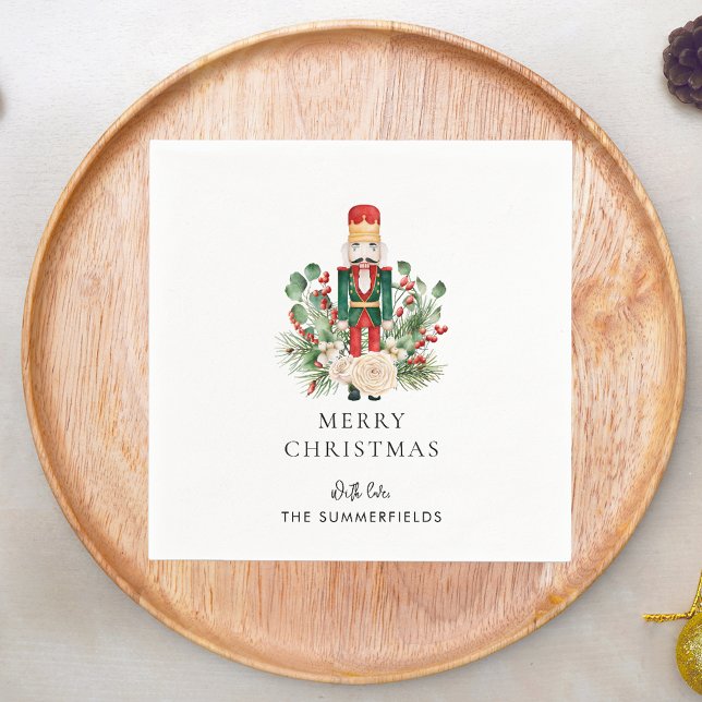 Weihnachtsfeiertage Nutcracker Skript-Papier Serviette (Christmas Nutcracker Script Red Berries Paper Napkin)