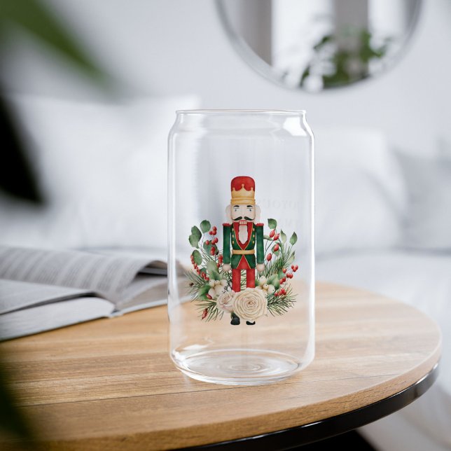 Weihnachtsfeiertage Nutcracker Skript Personalisie Dosenglas (Christmas Nutcracker Botanical Can Glass)
