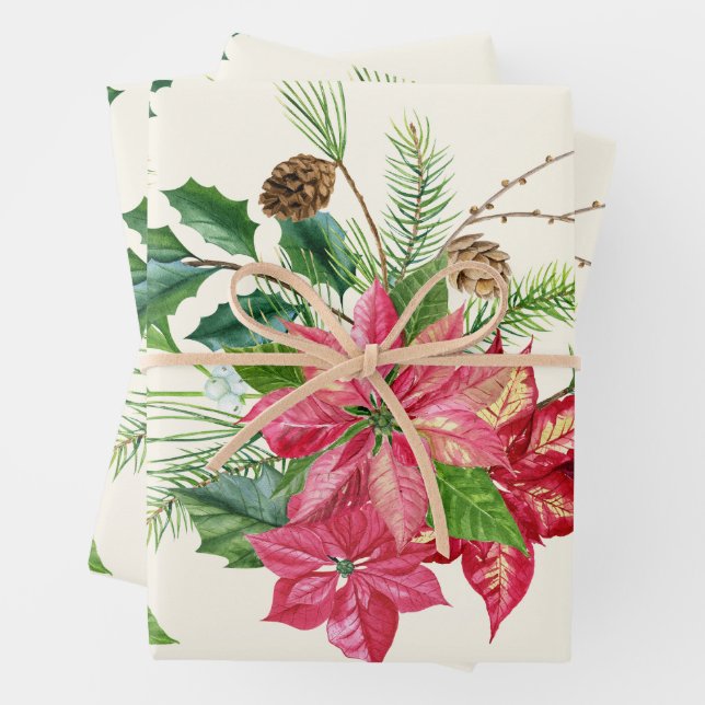 Weihnachtsfeiertage Poinsettia Blume Geschenkpapier Set (Beispiel)