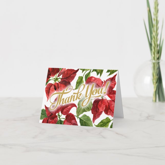 Weihnachtsfeiertage Poinsettias Vielen Dank Dankeskarte (Vorderseite)