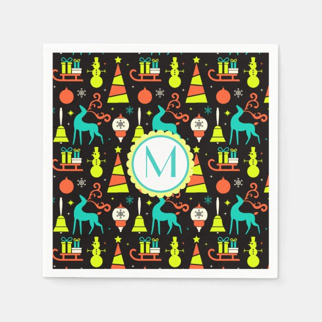 Weihnachtsfeiertage Retro-Servietten Mitte des Jah Serviette (Vorderseite)