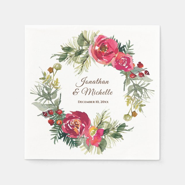 Weihnachtsfeiertage Rosa Grüne Blütenkirche Serviette (Vorderseite)