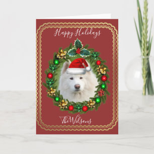 Weihnachtsfeiertage Samoyed Hunde Grußkarte Feiertagskarte