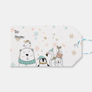 Weihnachtsfeiertage Winter Doodle Tiere Geschenkanhänger