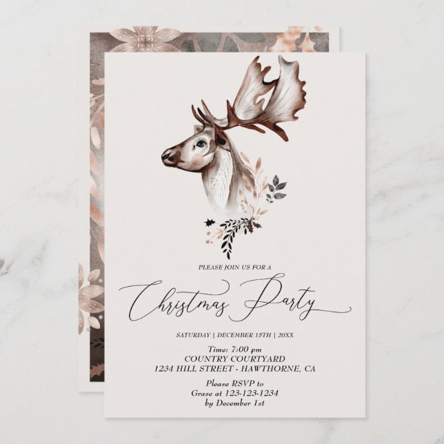 Weihnachtsfeiertage Wintertier Einladung (Vorne/Hinten)