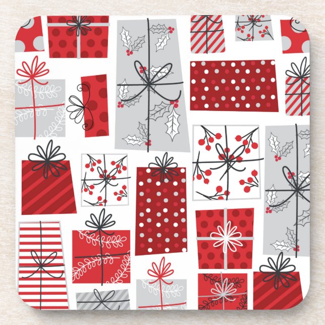 Weihnachtsfeiertagen Feierliche Rot Silber Moderne Getränkeuntersetzer (Vorderseite)