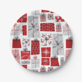 Weihnachtsfeiertagen Feierliche Rot Silber Moderne Pappteller