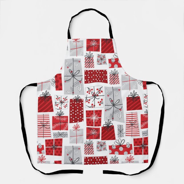 Weihnachtsfeiertagen Feierliche Rot Silber Moderne Schürze (Vorderseite)