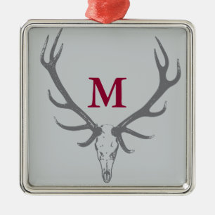 Weihnachtsfeiertags-Elch-Gewohnheits-Monogramm Silbernes Ornament