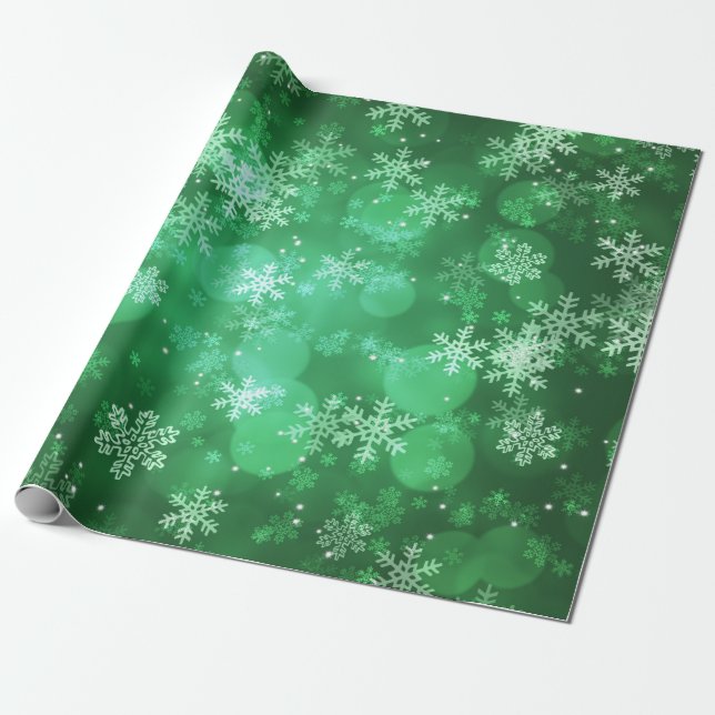 Weihnachtsfeiertags-Glitzern-u. Schneeflocke-Grün Geschenkpapier (Ungerollt)