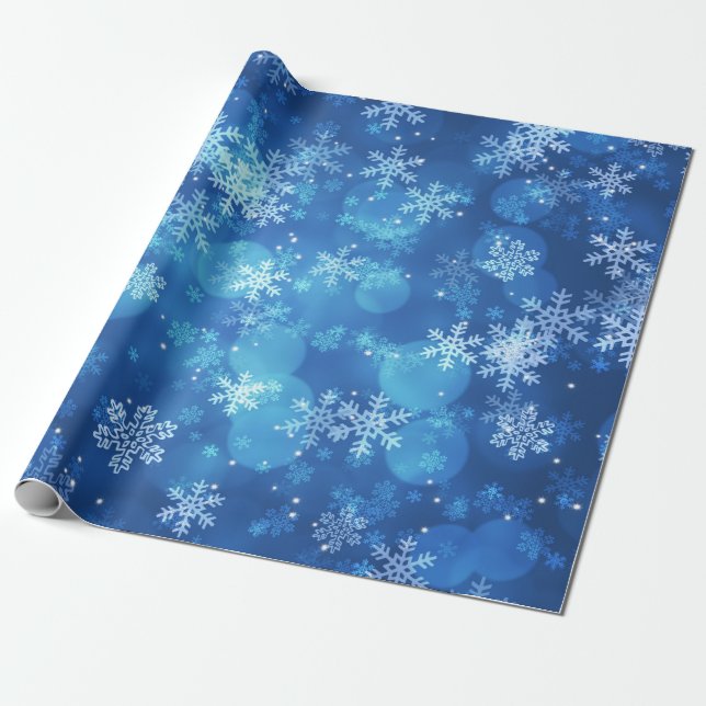 Weihnachtsfeiertags-Glitzern u. Schneeflocken blau Geschenkpapier (Ungerollt)