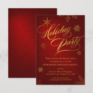 Weihnachtsfeiertags-offenes Haus-Party-Rot u. Gold Einladung