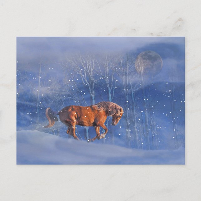 Weihnachtsfeiertags-Postkarten-laufendes Pferd im Feiertagspostkarte (Vorderseite)