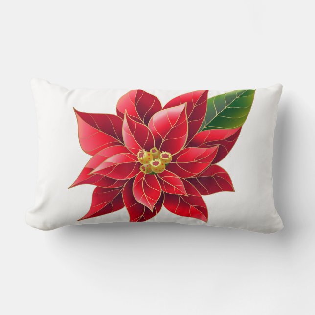 Weihnachtsfeiertags-rotes Poinsettia-Kissen Lendenkissen (Vorderseite)
