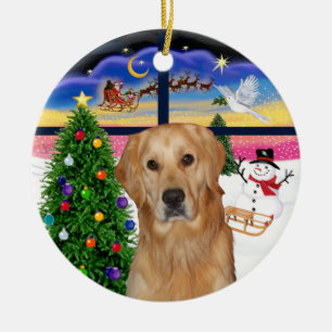 Weihnachtsfenster - Goldener Retriever (K) Keramikornament
