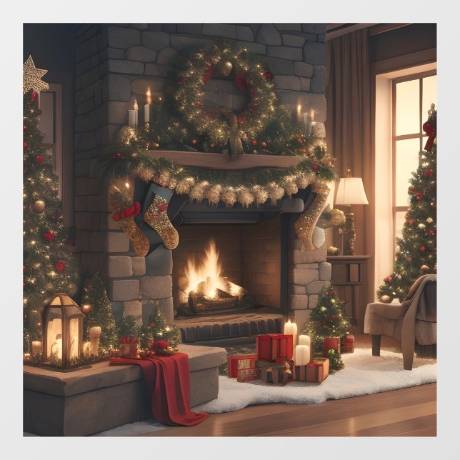 Weihnachtsfenster im Fireplace Fensteraufkleber (Blatt)