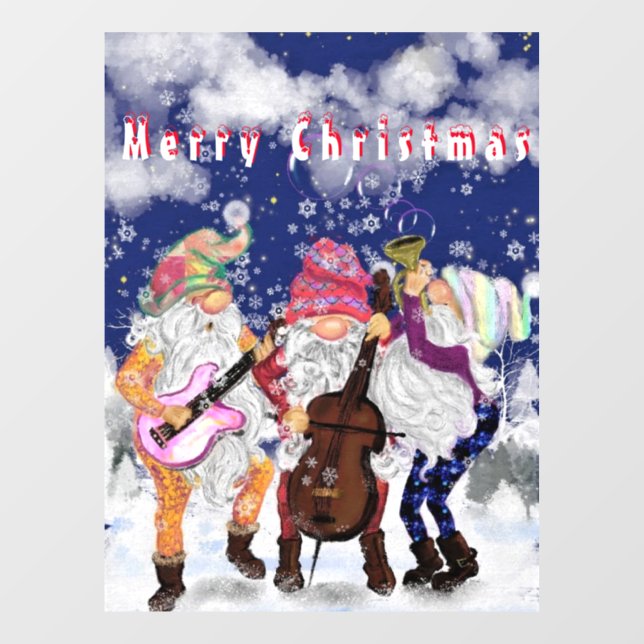 Weihnachtsfenster Klammern Happy Gnomes Music Band Fensteraufkleber (Blatt)