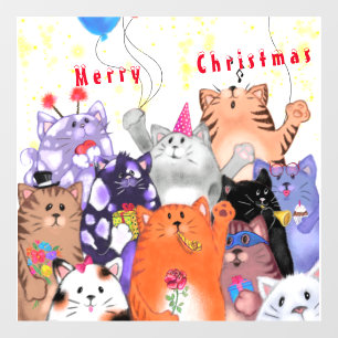 Weihnachtsfenster Klammern mit Happy Cats Party Fensteraufkleber