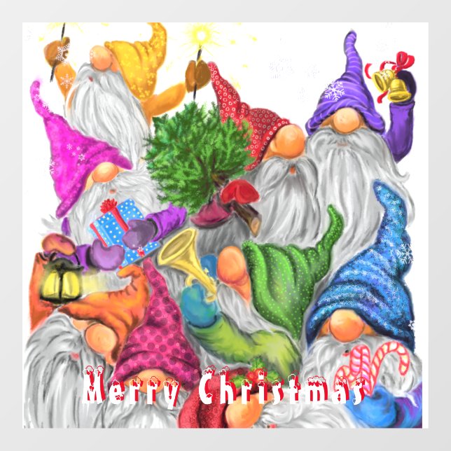 Weihnachtsfenster Klammern mit Happy Gnome Party Fensteraufkleber (Blatt)