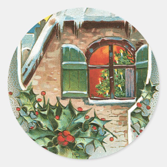Weihnachtsfenster Runder Aufkleber (Vorderseite)