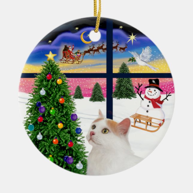 Weihnachtsfenster - Türkischer Van Cat Keramikornament (Vorne)