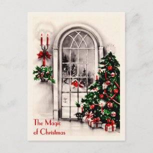 Weihnachtsfenster Vintage-Postkarte Feiertagspostkarte