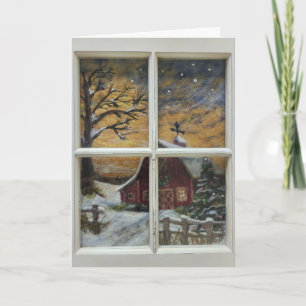 Weihnachtsfenster-Wollfilz-Bauernhofszene Feiertagskarte