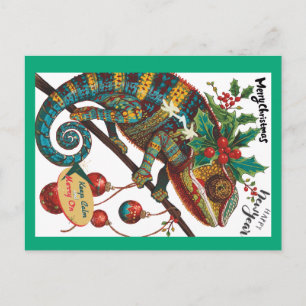 Weihnachtsferien-Chamäleon-Postkarte Feiertagspostkarte