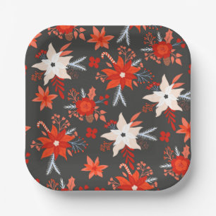 Weihnachtsferien Festiver Winter Rot Pink Floral Pappteller