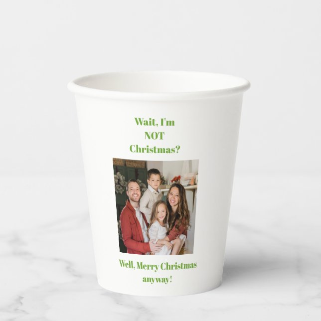 Weihnachtsferien grüner Text Foto  Pappbecher (Vorderseite)
