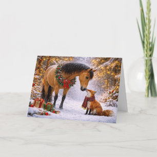 Weihnachtsferien mit Fuchs und Pferd Süß  Karte