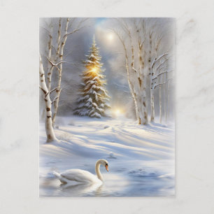 Weihnachtsferien mit Schwan und Weihnachtsbaum Feiertagspostkarte