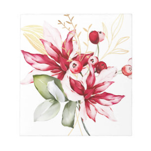 Weihnachtsferien rote Poinsettie Aquarellblumen Notizblock