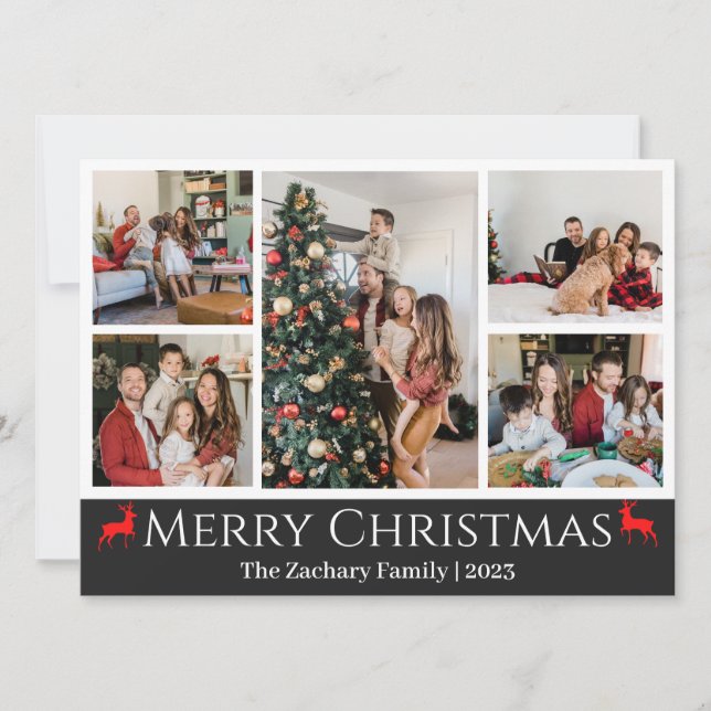 Weihnachtsferien Script Family Foto Collage Feiertagskarte (Vorderseite)