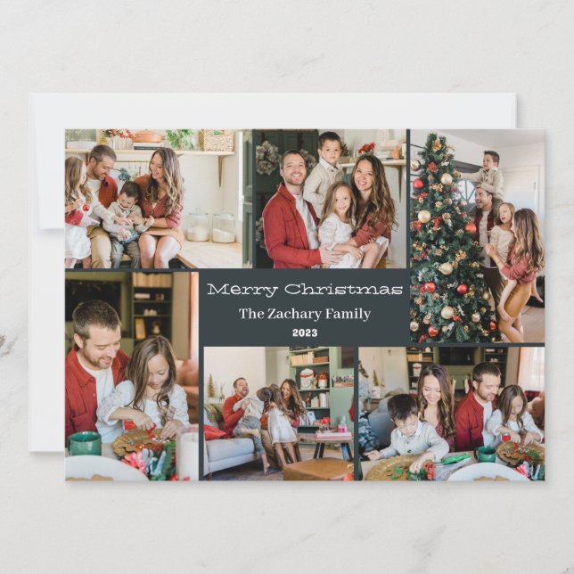 Weihnachtsferien Script Family Foto Collage Feiertagskarte (Vorderseite)