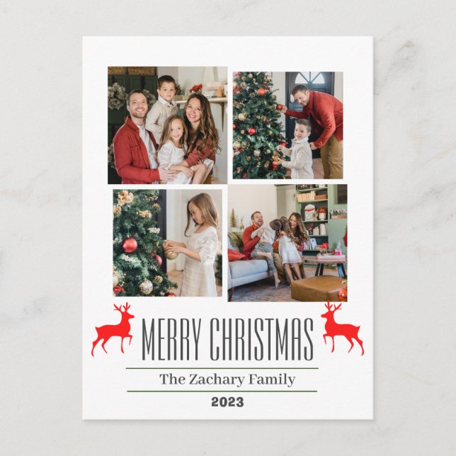 Weihnachtsferien Script Family Foto Collage Feiertagspostkarte (Vorderseite)