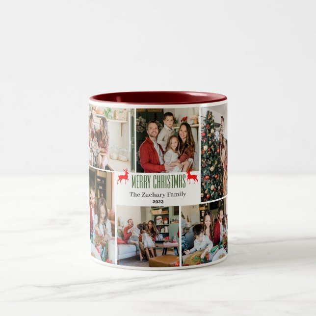 Weihnachtsferien Script Family Foto Collage Zweifarbige Tasse (Mittel)
