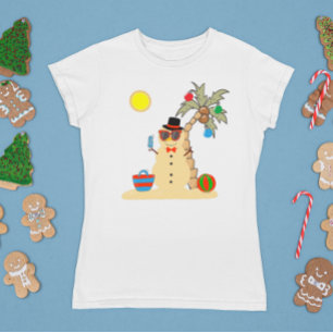 Weihnachtsferien Strand Tropischer Schneemann T-Shirt