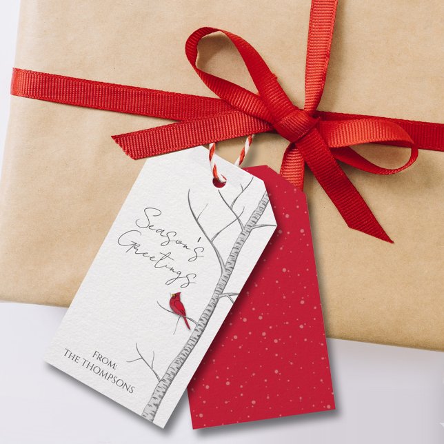 Weihnachtsferien Winter Birch Tree Roter Kardinal Geschenkanhänger (Von Creator hochgeladen)