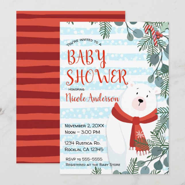 Weihnachtsferien Winter Polar Bear Baby Dusche Einladung (Vorne/Hinten)