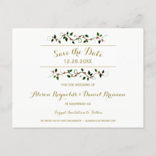 Weihnachtsferien Winterhochzeit Save the Date Ankündigungspostkarte