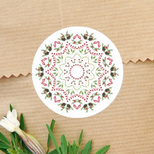 Weihnachtsferien Zapfen Mandala Kiefernzweige Runder Aufkleber