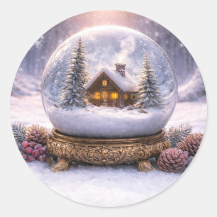 Weihnachtsferienhütte in der Schneekugel Süß Runder Aufkleber